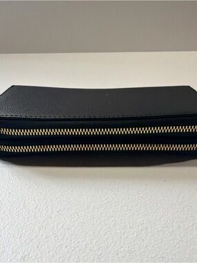 A New Day Women's Classic Double Zip Wristlet Wallet Black leather Wrist Strap